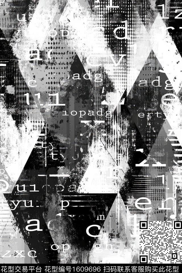 黑白字母抽象数码印花华亿平台下载（图片编号: 1609696） - 瓦栏（Walan）