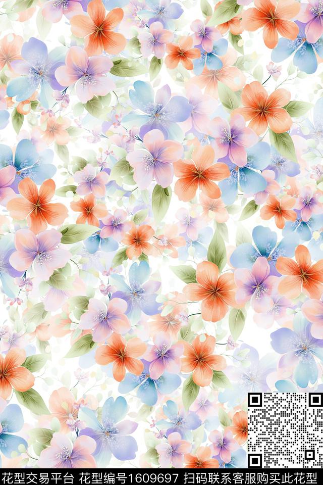 水彩花卉影花满版散花数码印花华亿平台下载（图片编号: 1609697） - 瓦栏（Walan）