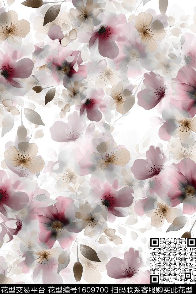 水彩花卉影花花卉数码印花华亿平台下载（图片编号: 1609700） - 瓦栏（Walan）