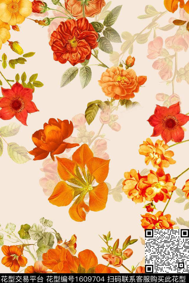 花卉水彩花卉影花数码印花华亿平台下载（图片编号: 1609704） - 瓦栏（Walan）