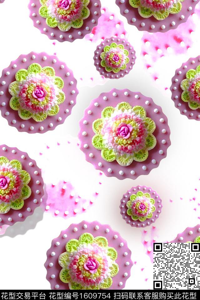 影花小清新花卉数码印花华亿平台下载（图片编号: 1609754） - 瓦栏（Walan）