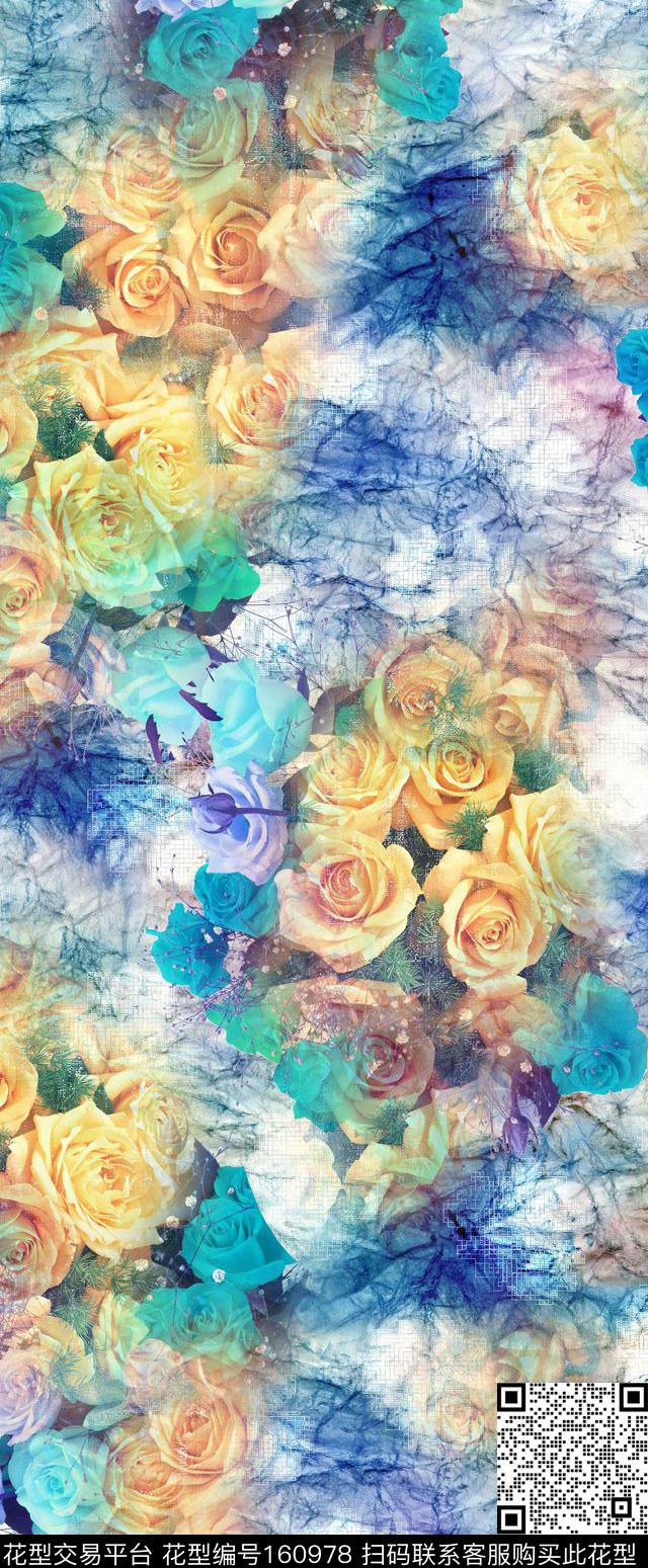 云雾玫瑰扎染数码印花华亿平台下载（图片编号: 160978） - 瓦栏（Walan）
