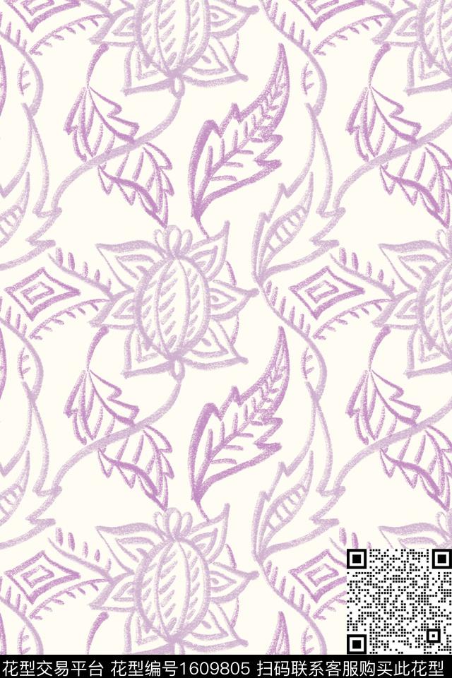 小清新民族风花卉数码印花华亿平台下载（图片编号: 1609805） - 瓦栏（Walan）