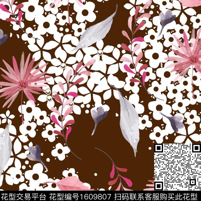 小碎花休闲水彩花卉数码印花华亿平台下载（图片编号: 1609807） - 瓦栏（Walan）