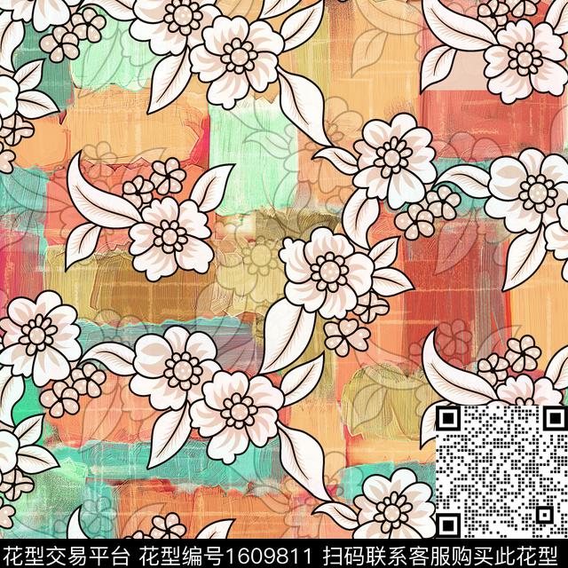 花卉线条花卉影花数码印花华亿平台下载（图片编号: 1609811） - 瓦栏（Walan）