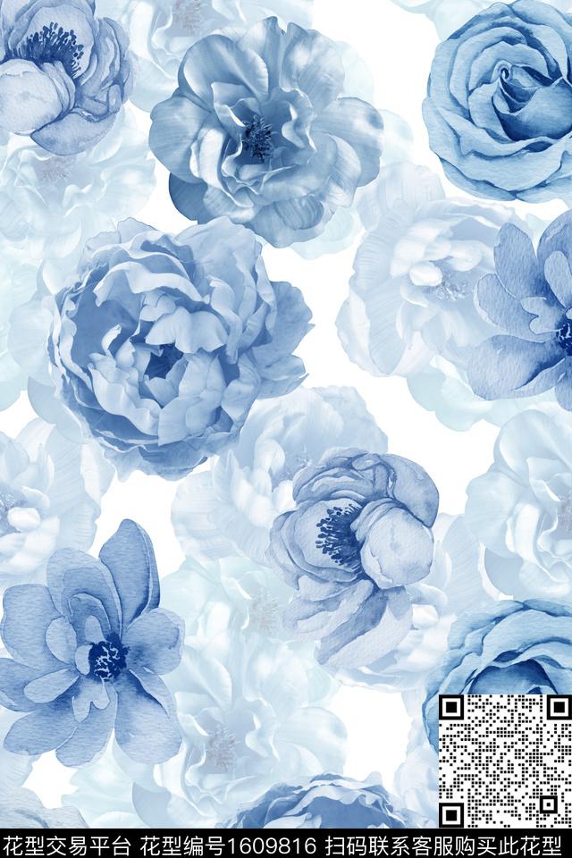 花卉水彩花卉影花数码印花华亿平台下载（图片编号: 1609816） - 瓦栏（Walan）