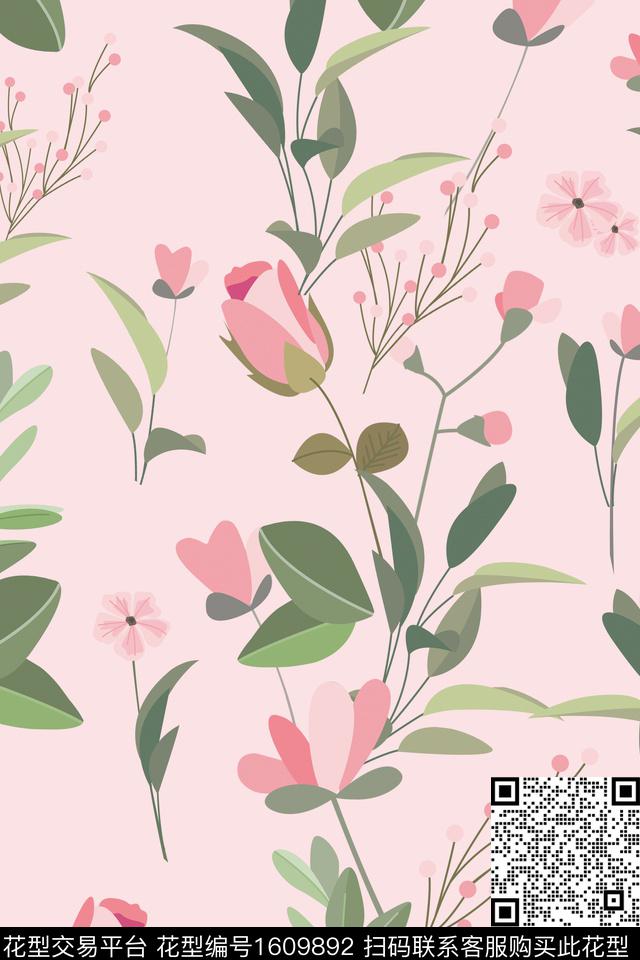 花卉大牌风清爽底花卉数码印花华亿平台下载（图片编号: 1609892） - 瓦栏（Walan）