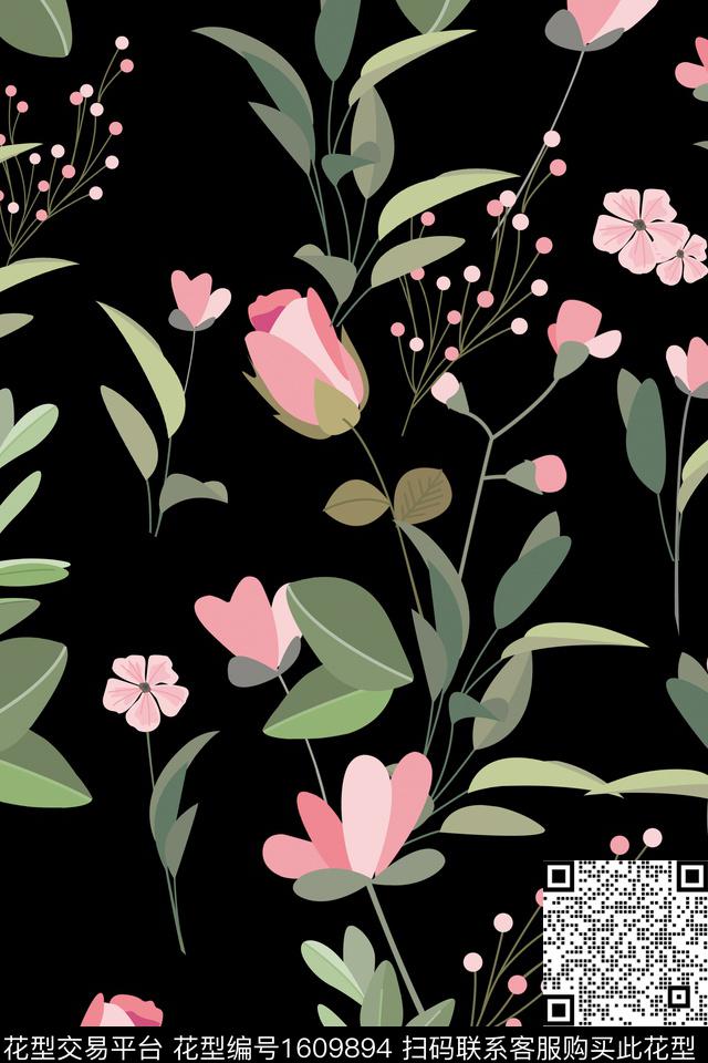 花卉大牌风清爽底花卉数码印花华亿平台下载（图片编号: 1609894） - 瓦栏（Walan）