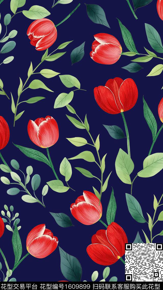 雪纺黑底花卉小碎花传统印花华亿平台下载（图片编号: 1609899） - 瓦栏（Walan）