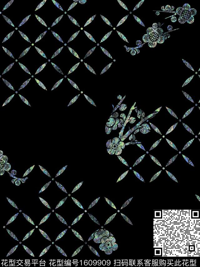 几何螺钿花卉数码印花华亿平台下载（图片编号: 1609909） - 瓦栏（Walan）