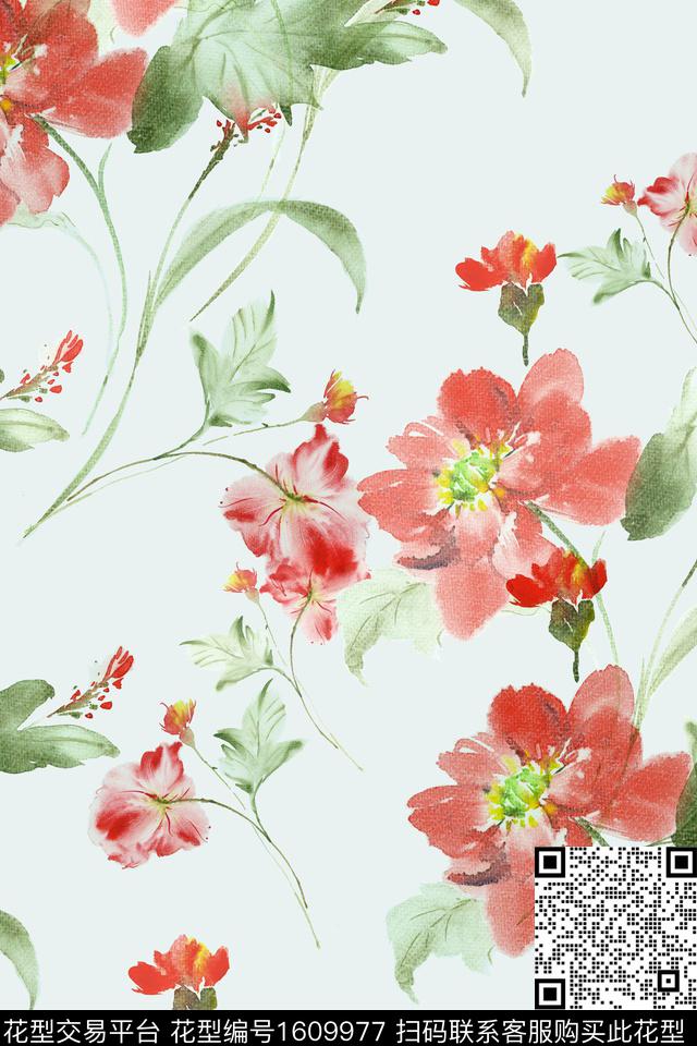 花卉春夏华亿平台水彩花卉数码印花华亿平台下载（图片编号: 1609977） - 瓦栏（Walan）
