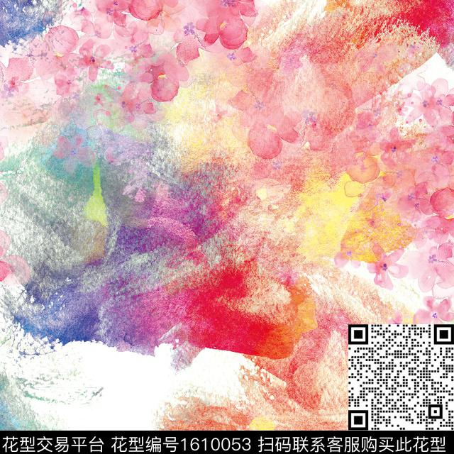 晕染肌理花卉抽象数码印花华亿平台下载（图片编号: 1610053） - 瓦栏（Walan）