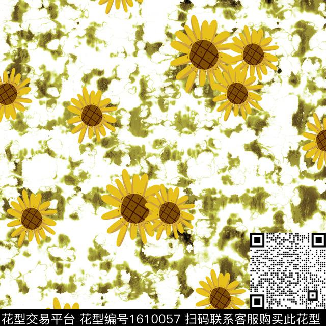 晕染肌理花卉向日葵数码印花华亿平台下载（图片编号: 1610057） - 瓦栏（Walan）