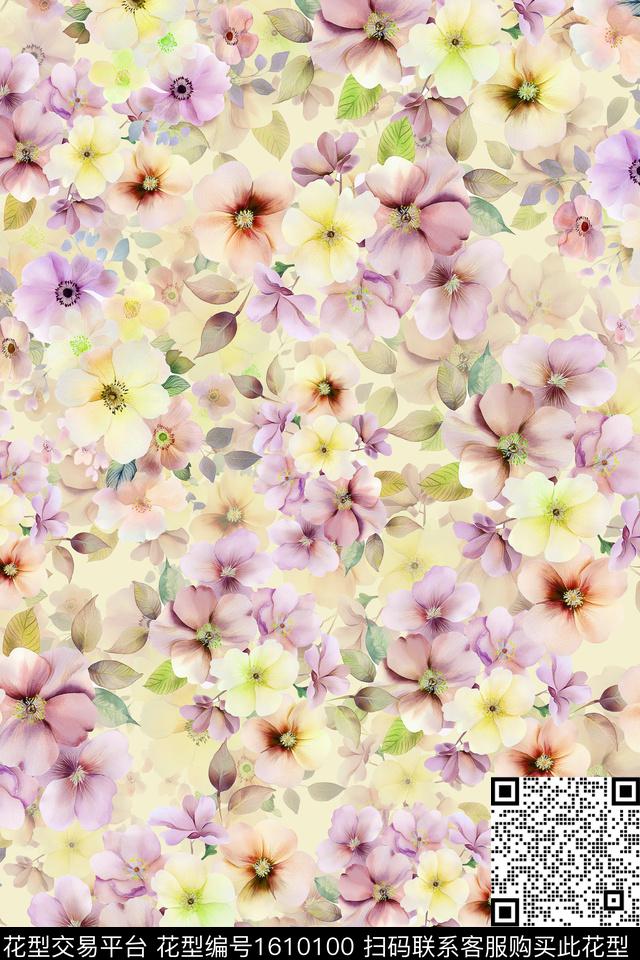 水彩花卉满版散花花卉数码印花华亿平台下载（图片编号: 1610100） - 瓦栏（Walan）