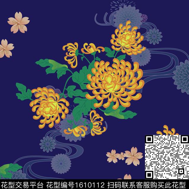 菊花古典花纹花卉数码印花华亿平台下载（图片编号: 1610112） - 瓦栏（Walan）