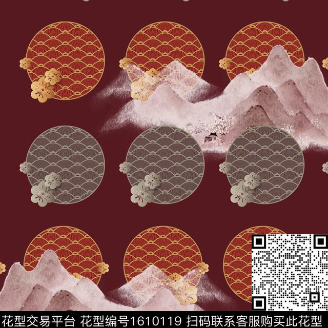 古典花纹民族风波浪纹数码印花华亿平台下载（图片编号: 1610119） - 瓦栏（Walan）