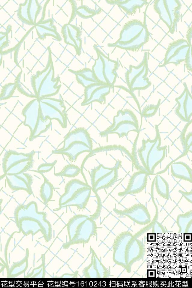绣花华亿平台小清新绿植树叶数码印花华亿平台下载（图片编号: 1610243） - 瓦栏（Walan）