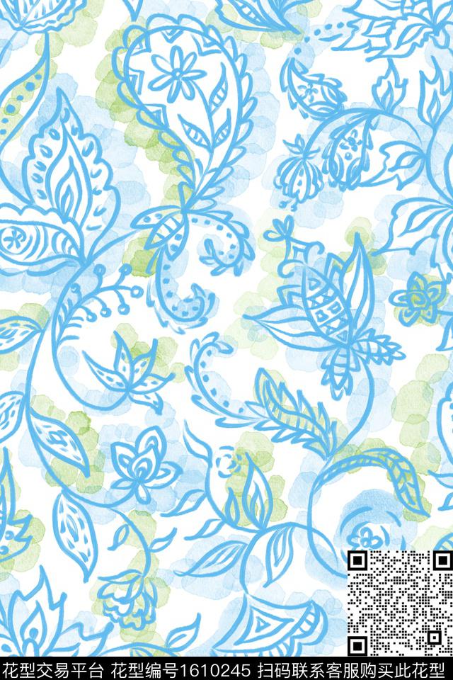 小清新民族风水彩数码印花华亿平台下载（图片编号: 1610245） - 瓦栏（Walan）