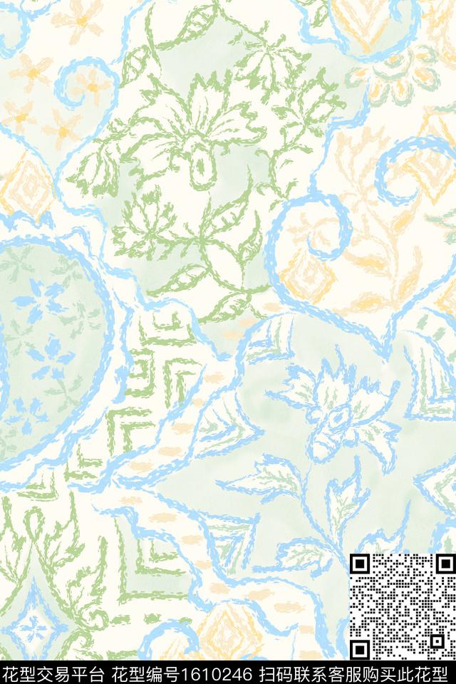 民族风民族花卉水彩数码印花华亿平台下载（图片编号: 1610246） - 瓦栏（Walan）