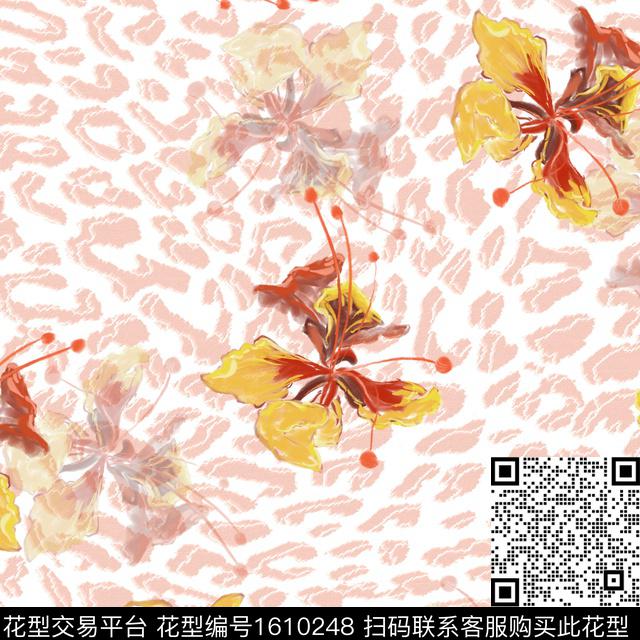 豹纹花卉数码印花华亿平台下载（图片编号: 1610248） - 瓦栏（Walan）