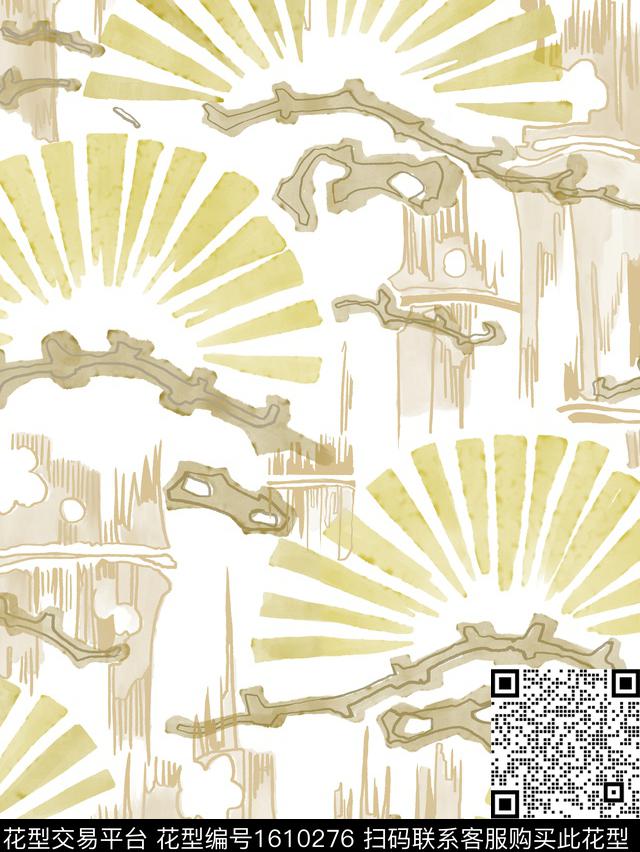 竹子中国风扇子数码印花华亿平台下载（图片编号: 1610276） - 瓦栏（Walan）