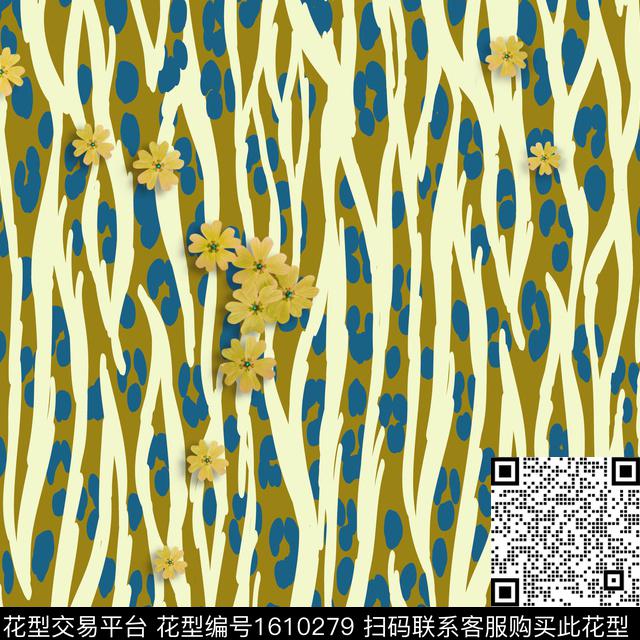 豹纹条纹花卉数码印花华亿平台下载（图片编号: 1610279） - 瓦栏（Walan）