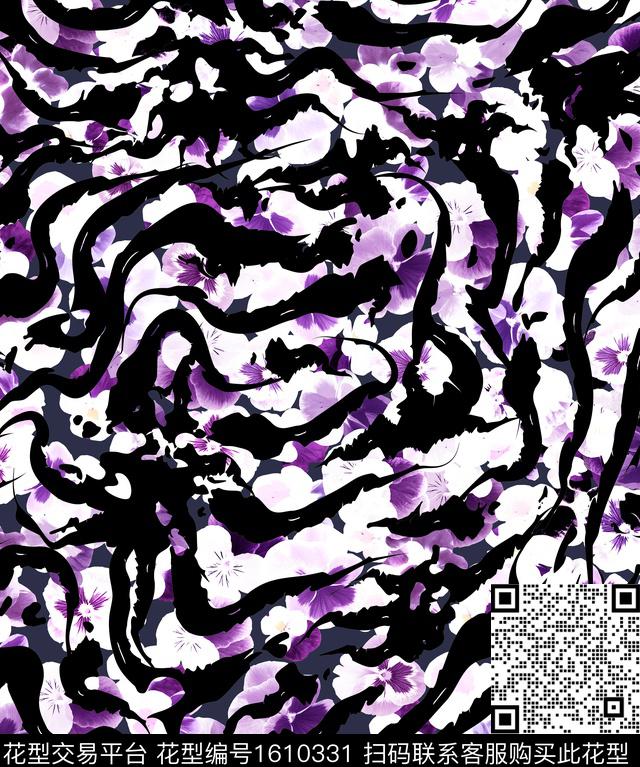 花卉抽象数码印花华亿平台下载（图片编号: 1610331） - 瓦栏（Walan）