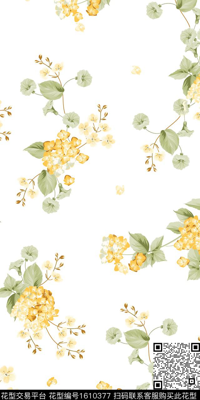 白底花小清新清爽底花卉数码印花华亿平台下载（图片编号: 1610377） - 瓦栏（Walan）