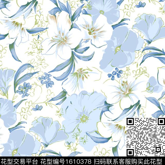 清爽底花卉花卉线条花卉数码印花华亿平台下载（图片编号: 1610378） - 瓦栏（Walan）