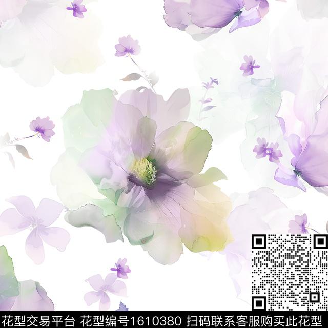 影花花卉水彩花卉数码印花华亿平台下载（图片编号: 1610380） - 瓦栏（Walan）