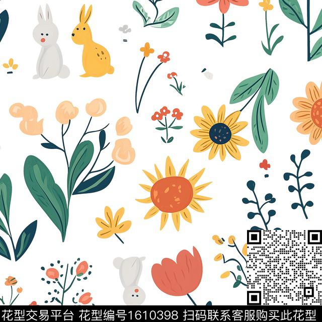卡通动物趣味花卉数码印花华亿平台下载（图片编号: 1610398） - 瓦栏（Walan）