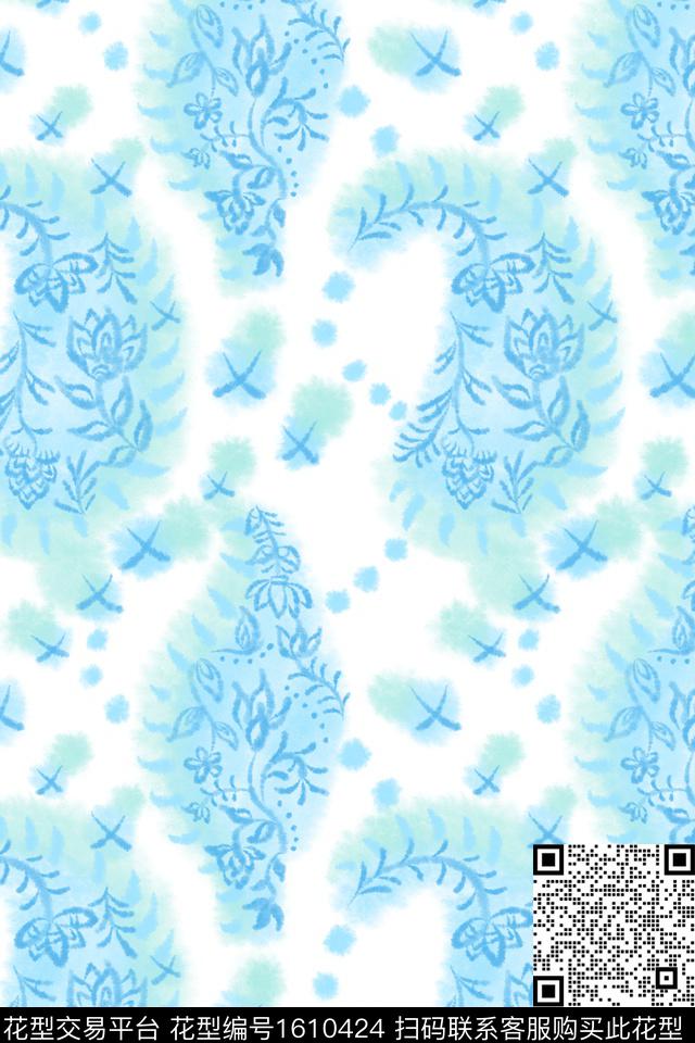 清爽底花卉民族风民族花卉数码印花华亿平台下载（图片编号: 1610424） - 瓦栏（Walan）