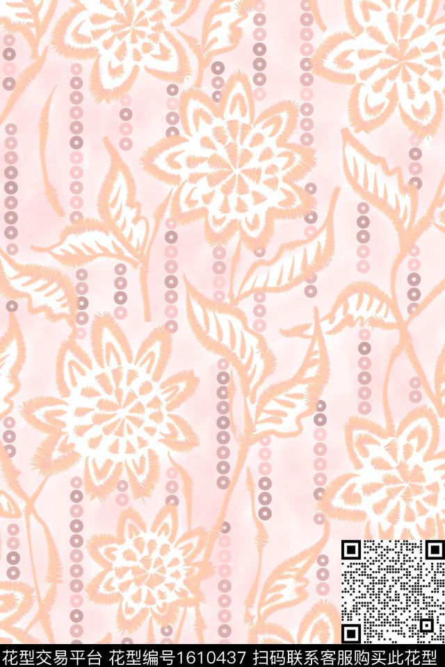 花卉水彩波点数码印花华亿平台下载（图片编号: 1610437） - 瓦栏（Walan）