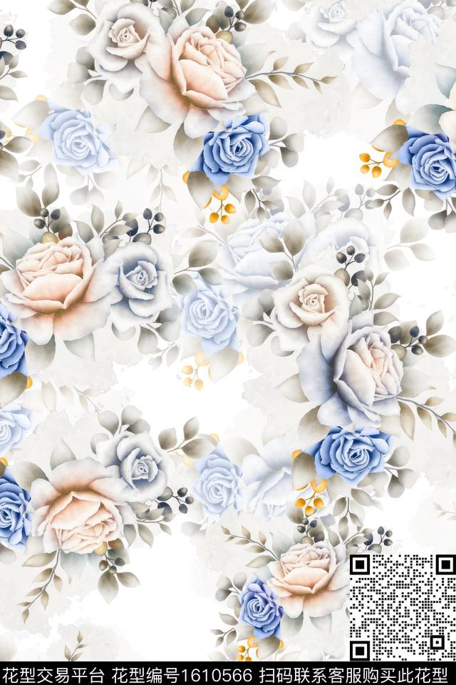 水彩花卉影花花卉数码印花华亿平台下载（图片编号: 1610566） - 瓦栏（Walan）