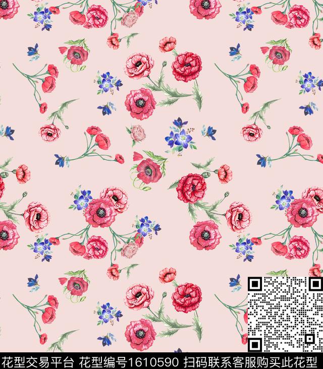花卉小碎花年轻女装数码印花华亿平台下载（图片编号: 1610590） - 瓦栏（Walan）