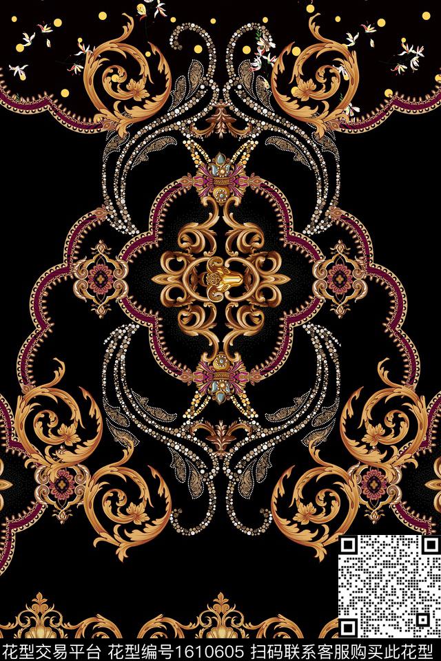 定位花民族风卷草数码印花华亿平台下载（图片编号: 1610605） - 瓦栏（Walan）