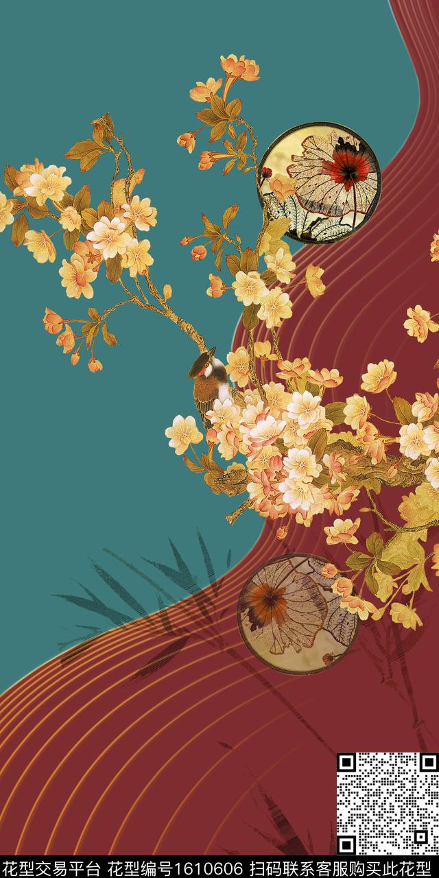 中国风定位花花卉数码印花华亿平台下载（图片编号: 1610606） - 瓦栏（Walan）
