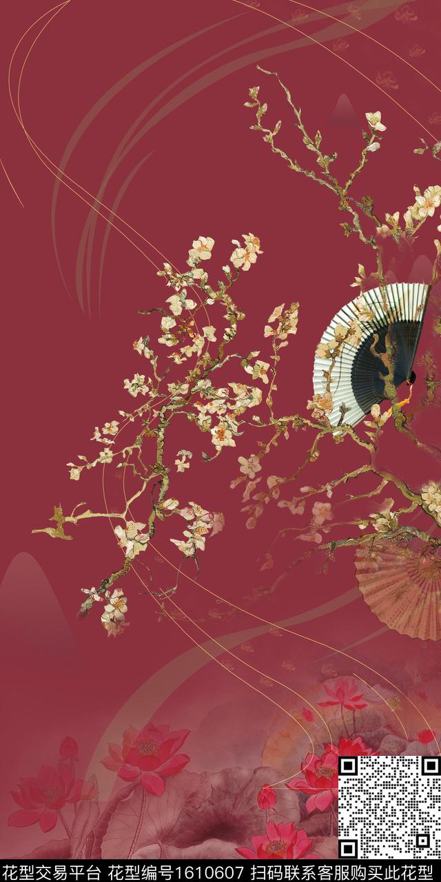 中国风定位花花卉数码印花华亿平台下载（图片编号: 1610607） - 瓦栏（Walan）