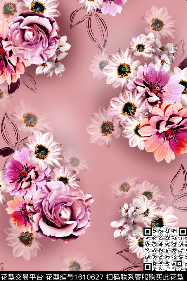 大花花卉中老年数码印花华亿平台下载（图片编号: 1610627） - 瓦栏（Walan）