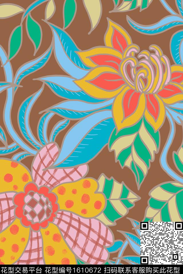 大花平面花卉花卉传统印花华亿平台下载（图片编号: 1610672） - 瓦栏（Walan）