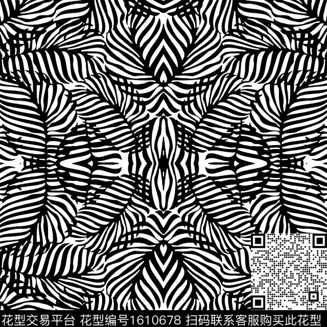 黑白对称叶子传统印花华亿平台下载（图片编号: 1610678） - 瓦栏（Walan）
