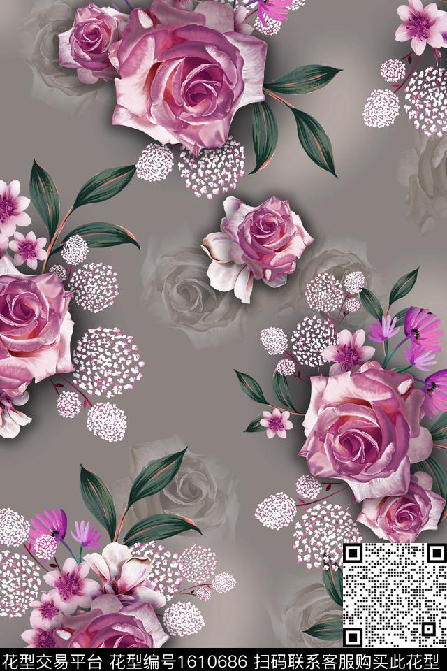 大花花卉中老年数码印花华亿平台下载（图片编号: 1610686） - 瓦栏（Walan）