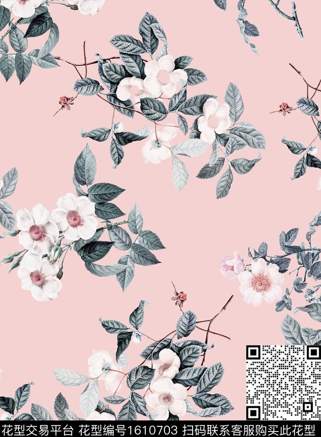 花卉年轻女装连衣裙数码印花华亿平台下载（图片编号: 1610703） - 瓦栏（Walan）