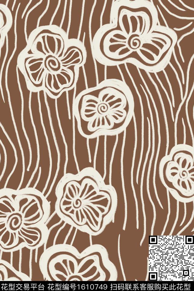 风格化花卉线条花卉数码印花华亿平台下载（图片编号: 1610749） - 瓦栏（Walan）