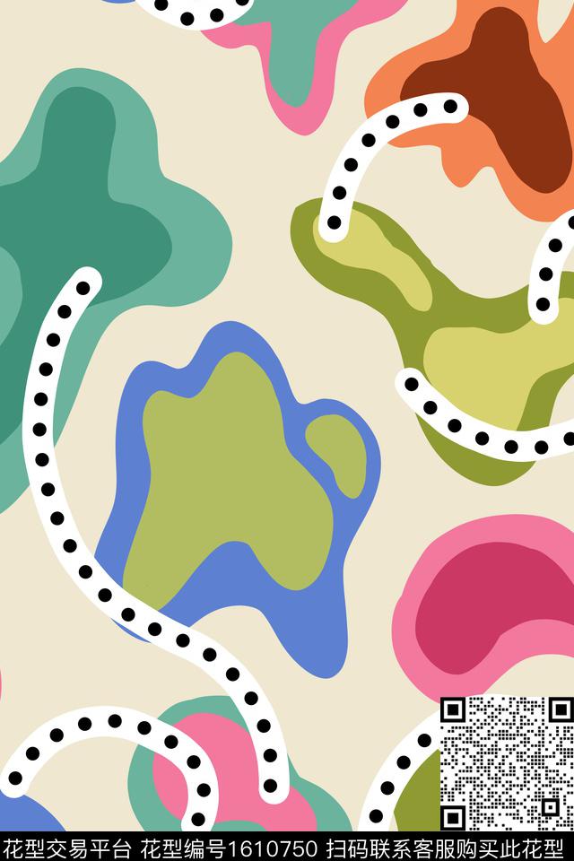 抽象色块波点传统印花华亿平台下载（图片编号: 1610750） - 瓦栏（Walan）