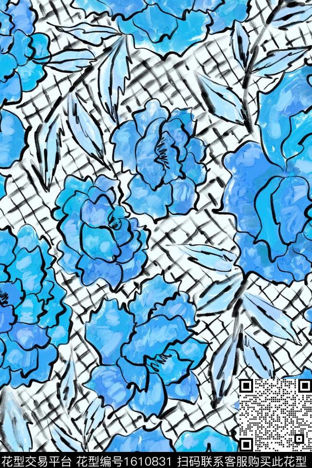 大花花卉水彩数码印花华亿平台下载（图片编号: 1610831） - 瓦栏（Walan）