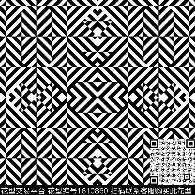 黑白几何条纹传统印花华亿平台下载（图片编号: 1610860） - 瓦栏（Walan）
