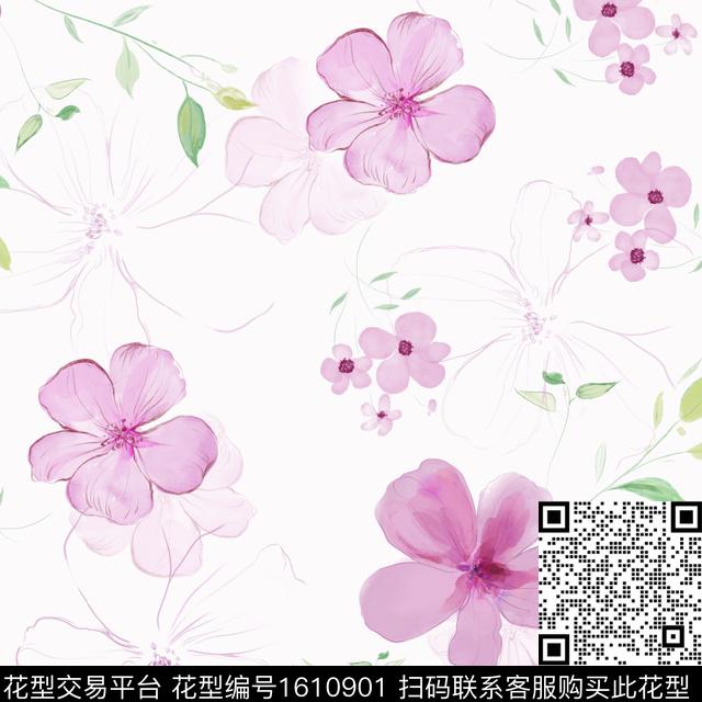 白底花清爽底花卉花卉数码印花华亿平台下载（图片编号: 1610901） - 瓦栏（Walan）
