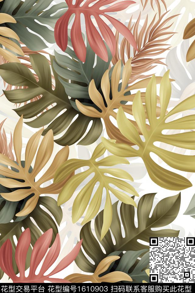 热带棕榈叶叶子数码印花华亿平台下载（图片编号: 1610903） - 瓦栏（Walan）
