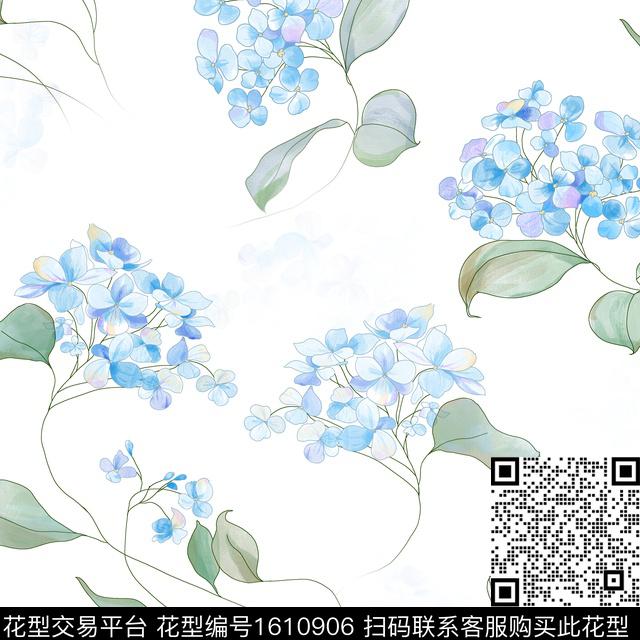 白底花花卉水彩花卉数码印花华亿平台下载（图片编号: 1610906） - 瓦栏（Walan）